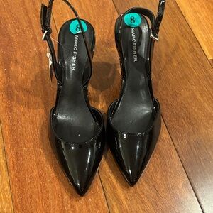 Marc Fisher Glossy Black Slingback Heels